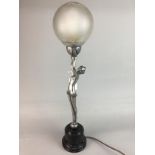 AN ART DECO STYLE FIGURAL LAMP AND OTHER LAMPS/LIGHTS