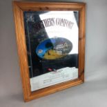 A SOUTHERN COMFORT PUB ADVERTISING MIRROR, A CHALK BOARD AND A PRINT