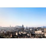 A GICLEE PRINT ON CANVAS DEPICTING A VIEW OVER EDINBURGH