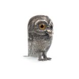 AN IMPRESSIVE EDWARDIAN SILVER MUSTARD POT MODELLED AS AN OWL, BY GEORGE FOX