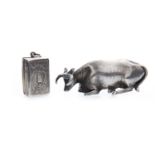 A MID 19TH CENTURY VINAIGRETTE AND A SILVER COW MOTIF FINIAL
