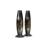 A PAIR OF JAPANESE BRONZE BULLET SHAPED VASES