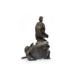 A LATE 19TH CENTURY CHINESE BRONZE FIGURE AND TOAD