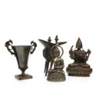 A GROUP OF BRONZED FIGURES AND CUPS