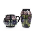 A MOORCROFT 'VIOLET' VASE AND A 'VIOLET' JUG