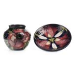 A MOORCROFT 'ANEMONE TRIBUTE' VASE AND A DISH BY EMMA BOSSONS