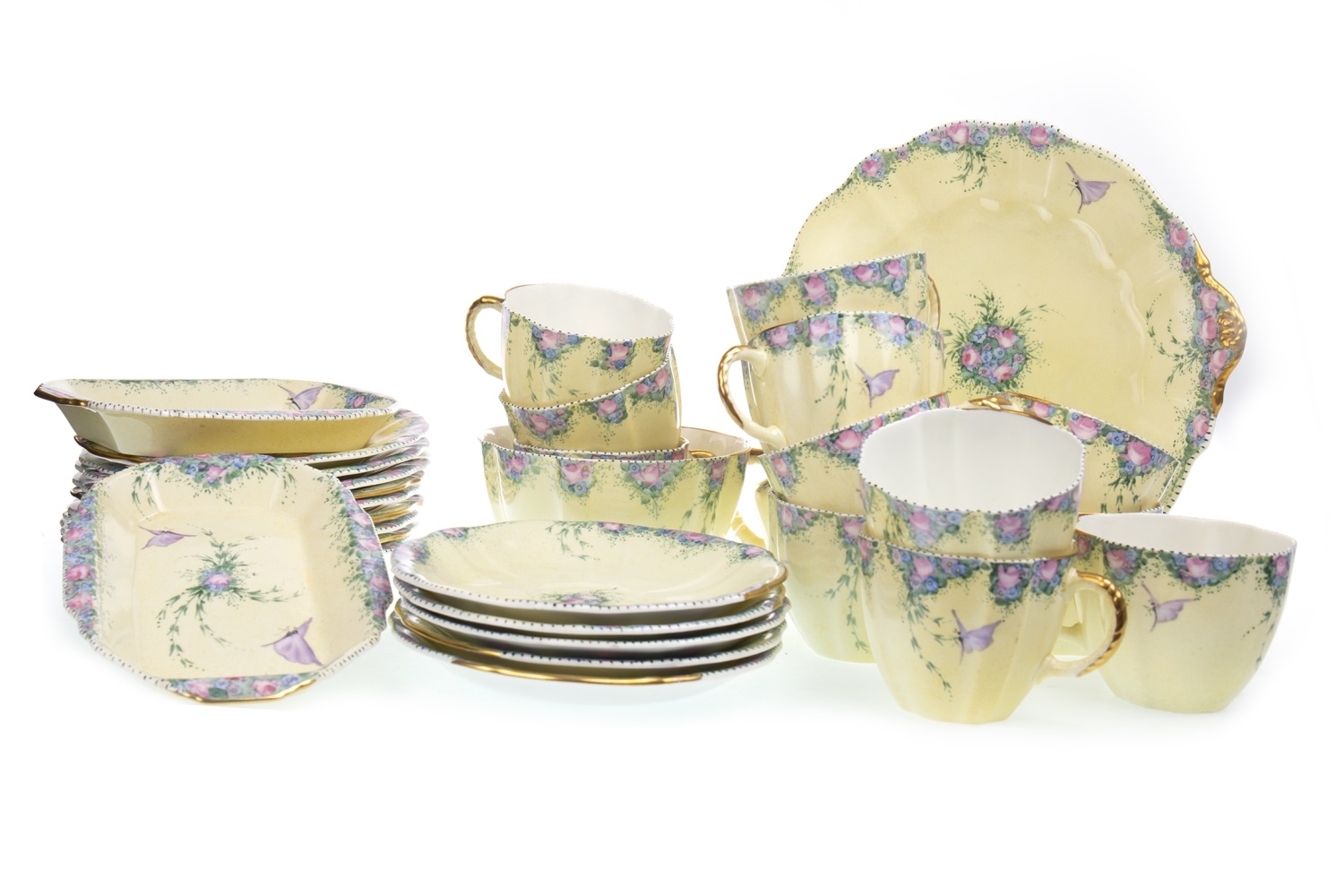 A ROYAL CROWN DERBY HAND-PAINTED TEA SERVICE