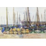 BUSY HARBOUR SCENE, A WATERCOLOUR BY WAT MILLER