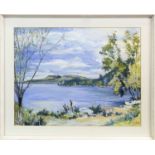 A QUIET LAKE SCENE, AN OIL BY JOHN CLIFFORD