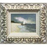 SAILBOATS BY THE SHORE, AN OIL