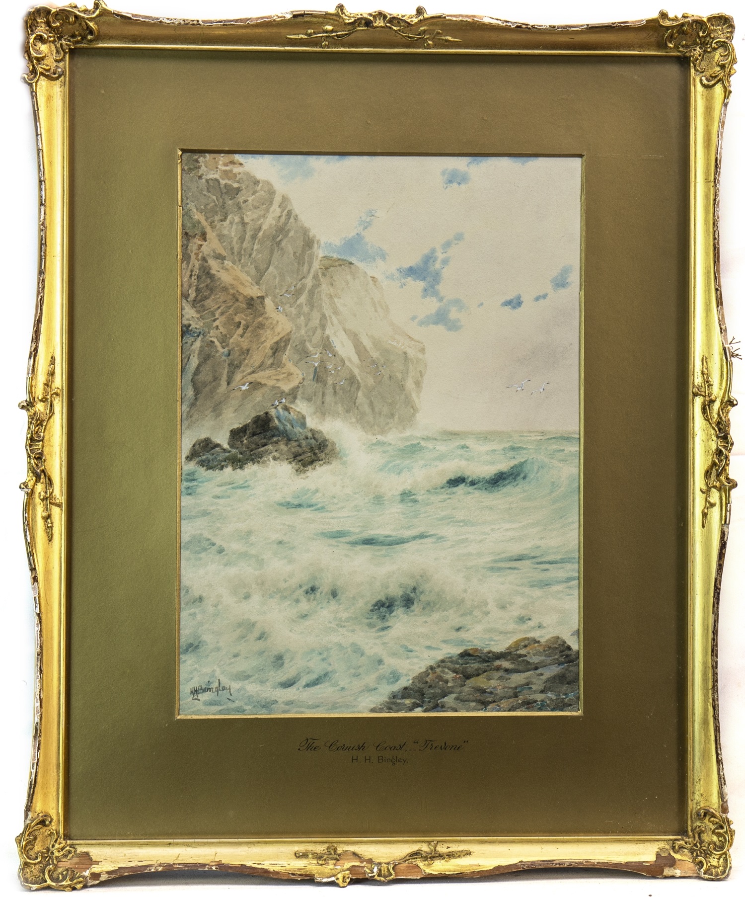 ROCKY COASTAL SCENE, A WATERCOLOUR BY H H BINGLEY - Image 2 of 2