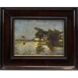 QUIET LAKE SCENE, AN OIL BY EVE BAKER