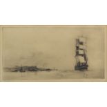 SAILING SHIP OFFSHORE, AN ETCHING BY FRANK HENRY MASON