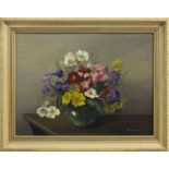 FLORAL STILL LIFE, AN OIL BY MARY BROWN