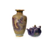 A CHINESE CLOISONNE VASE AND A TEA POT