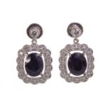 A PAIR OF SAPPHIRE AND DIAMOND DROP EARRINGS