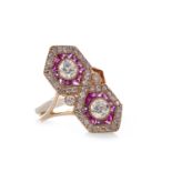 AN ART DECO STYLE RUBY AND DIAMOND RING