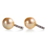 A PAIR OF PEARL AND DIAMOND EARRINGS