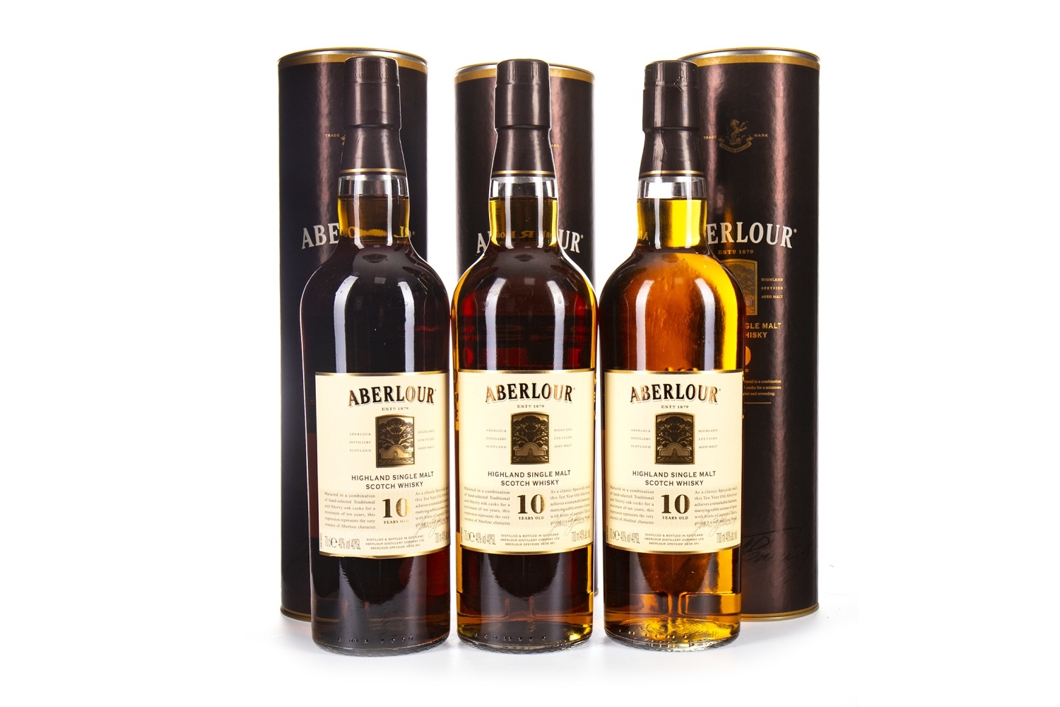 THREE BOTTLES OF ABERLOUR 10 YEARS OLD