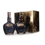 TWO CHIVAS REGAL ROYAL SALUTE 21 YEARS OLD SAPPHIRE FLAGONS