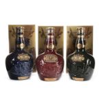 CHIVAS REGAL ROYAL SALUTE 21 YEARS OLD RUBY, EMERALD & SAPPHIRE FLAGONS