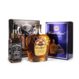 CROWN ROYAL ONE LITRE & JACK DANIELS HIP FLASK SET