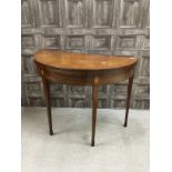 A REGENCY MAHOGANY TURNOVER SEMI CIRCULAR TABLE