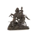 A 19TH CENTURY BRONZE DEER HUNT FIGURE GROUP