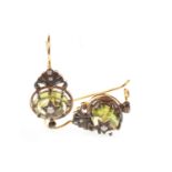 A PAIR OF PERIDOT AND DIAMOND EARRINGS