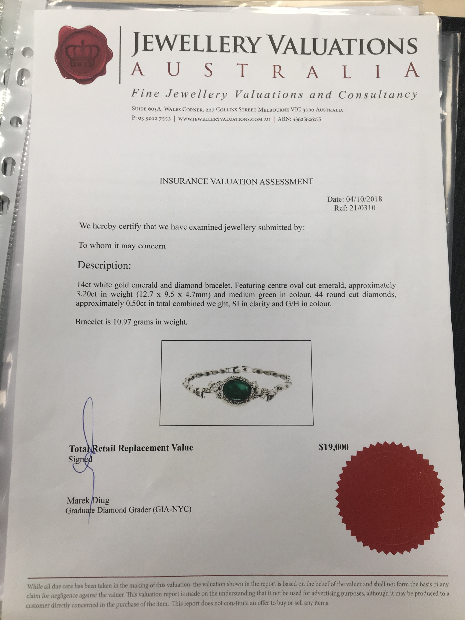 A CERTIFICATED EMERALD AND DIAMOND BRACELET - Image 2 of 2