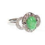 A JADE AND DIAMOND RING