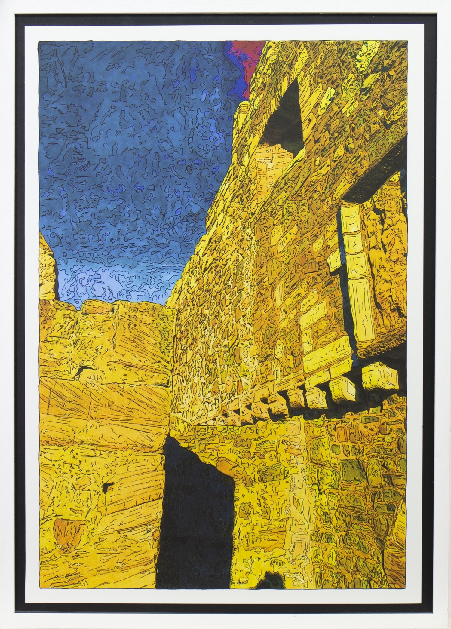 ALL ALONG THE WATCHTOWER, PEN OVER PRINT BY PETER J SCOTT