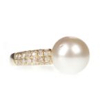 A CERTIFICATED PEARL AND DIAMOND RING