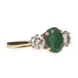 A GREEN GEM AND DIAMOND RING