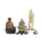 AN EARLY 20TH CENTURY CHINESE SOAPSTONE CARVING AND OTHER ITEMS