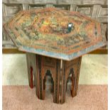 A BURMESE PAINTED LACQUERED OCTAGONAL TABLE