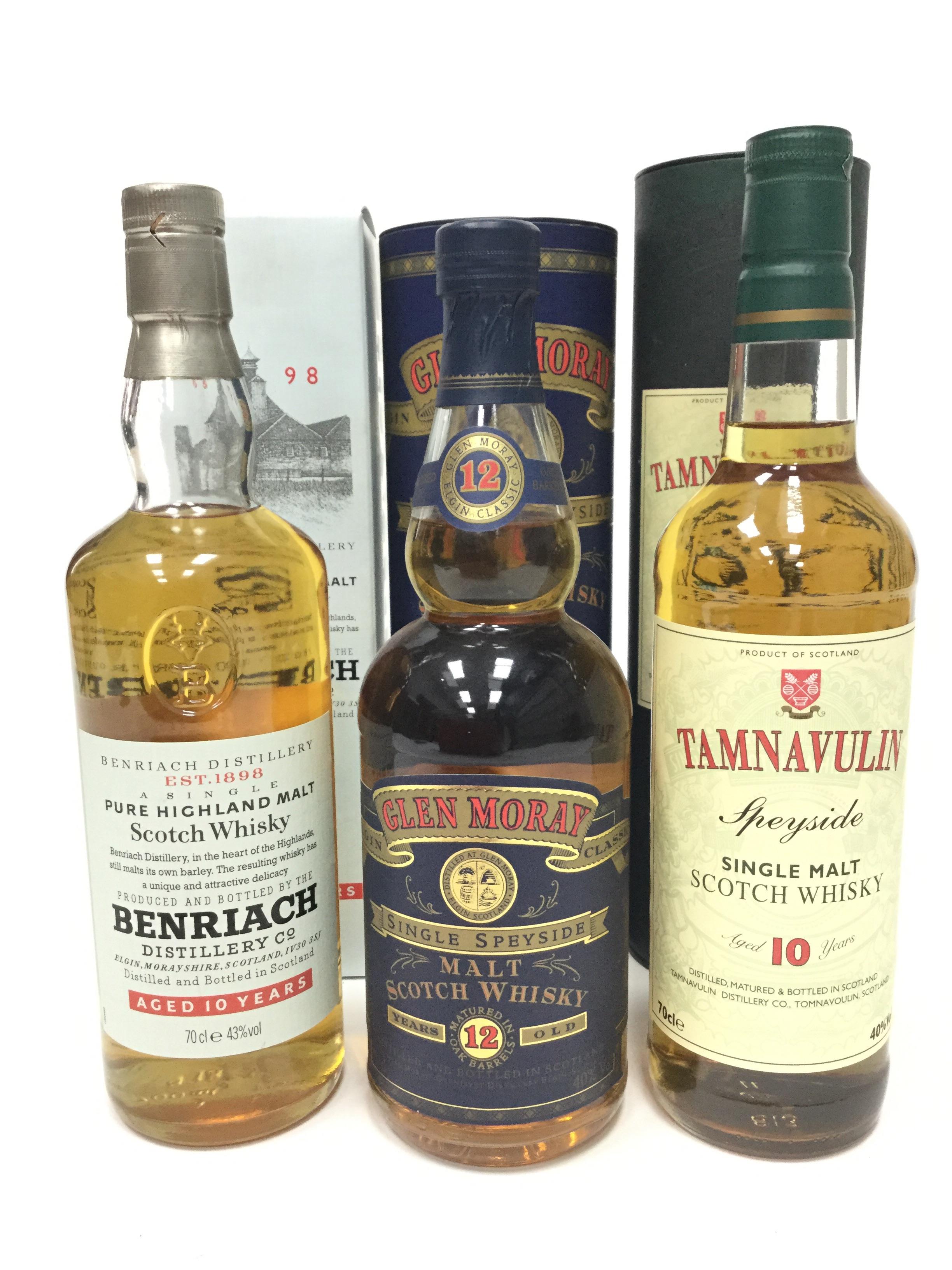 BENRIACH AGED 10 YEARS, GLEN MORAY AGED 12 YEARS AND TAMNAVULIN AGED 10 YEARS