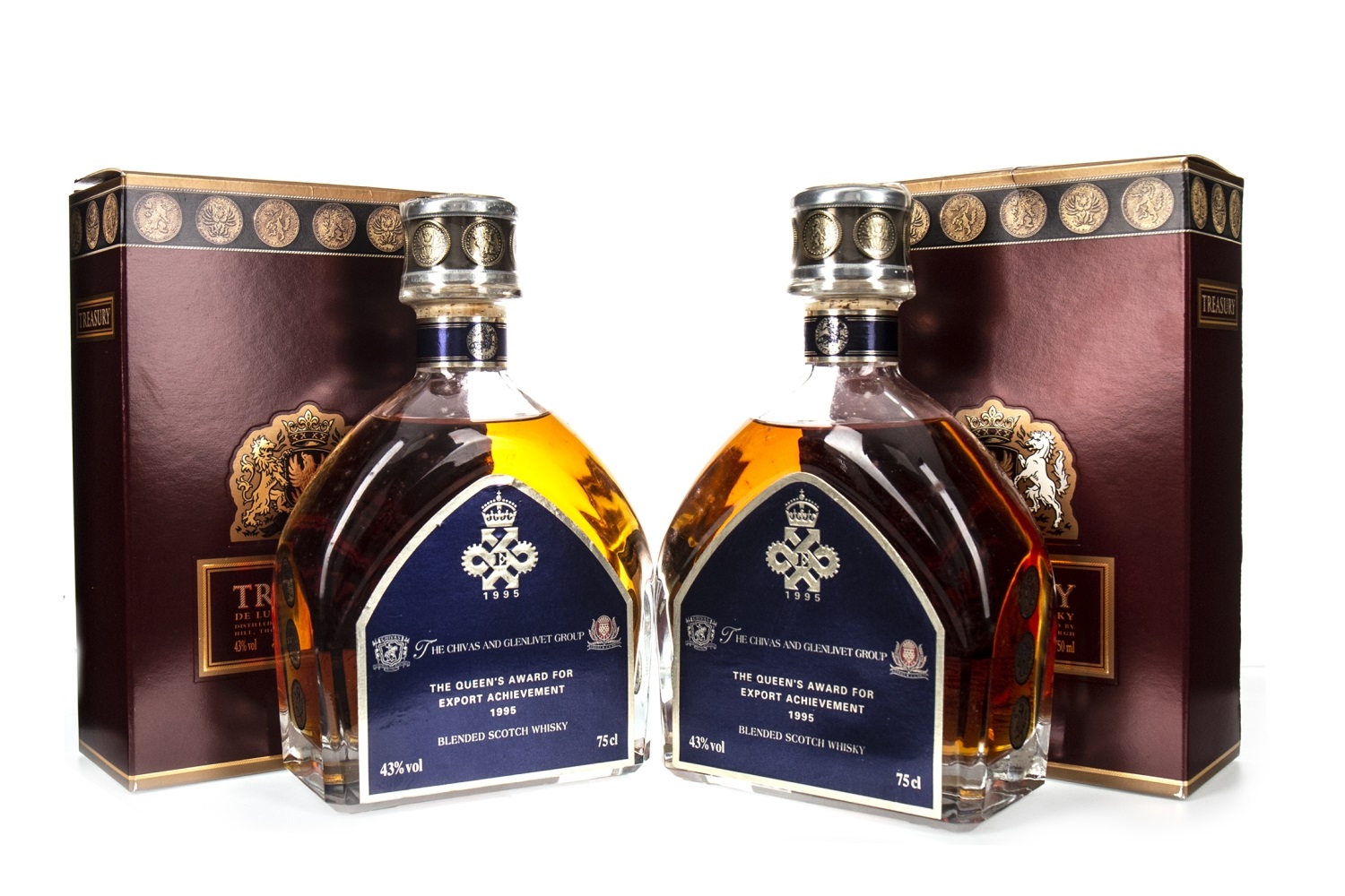 TWO BOTTLES OF CHIVAS QUEENS AWARD FOR EXPORT ACHIEVEMENT 1995