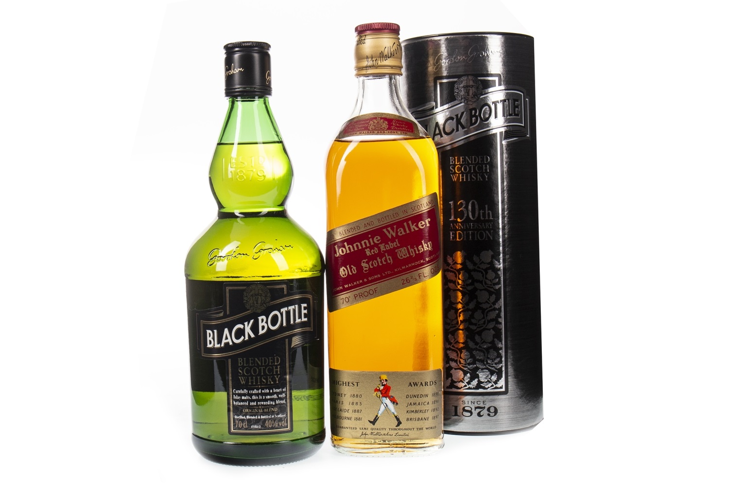 JOHNNIE WALKER RED LABEL AND BLACK BOTTLE