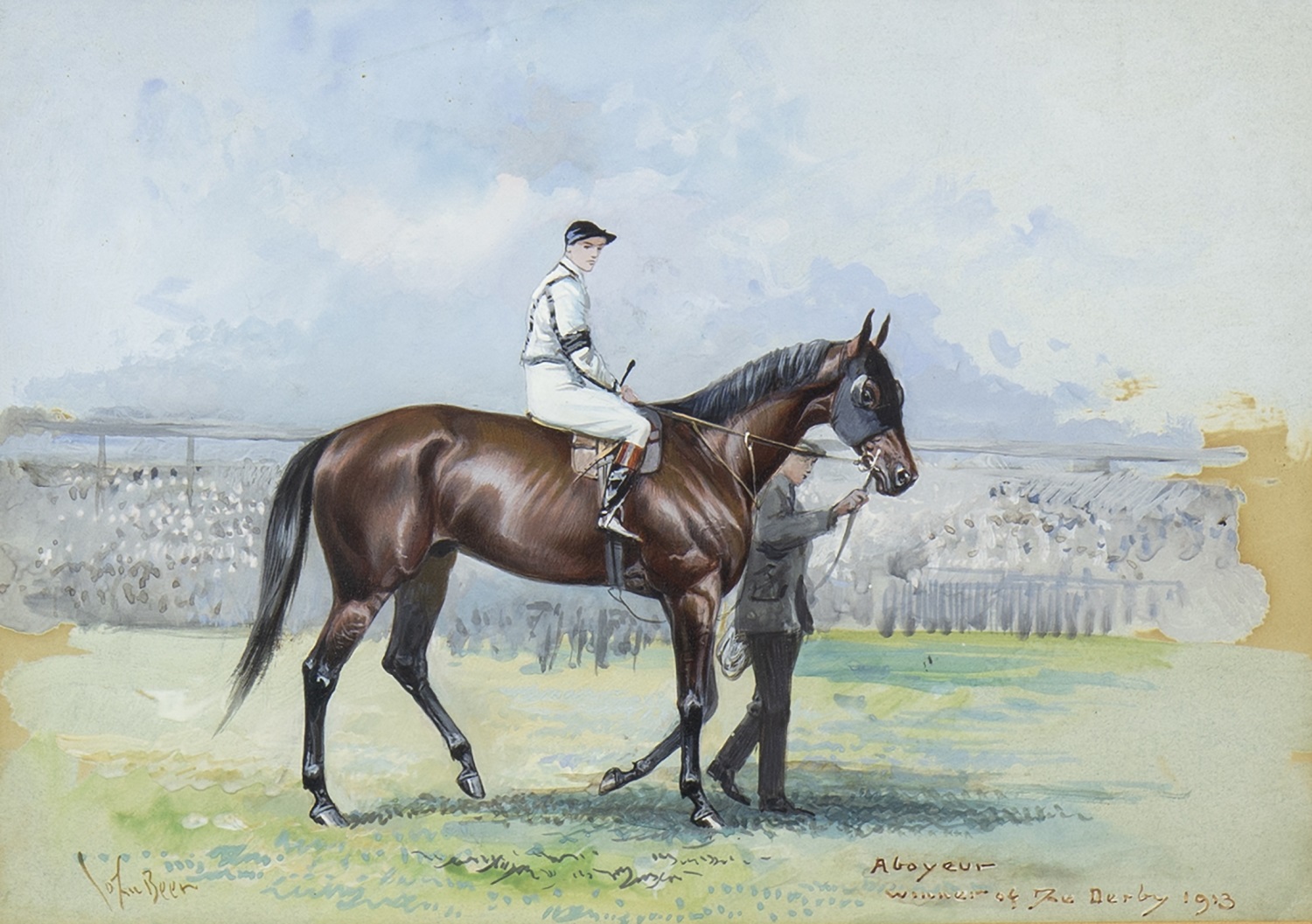 STUDY OF ABOYEUR, WINNER OF THE DERBY, 1913, A WATERCOLOUR BY JOHN BEER