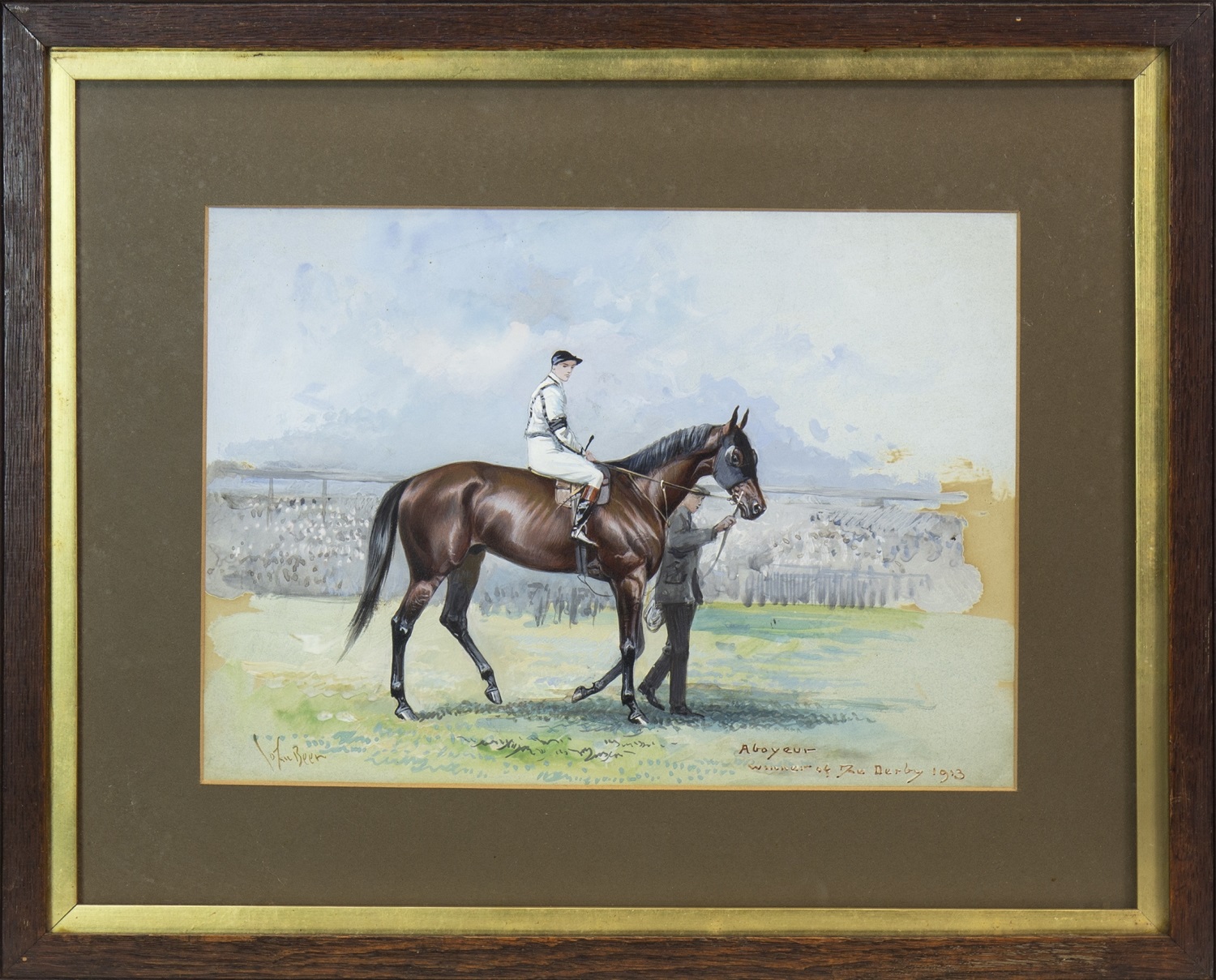 STUDY OF ABOYEUR, WINNER OF THE DERBY, 1913, A WATERCOLOUR BY JOHN BEER - Image 2 of 2