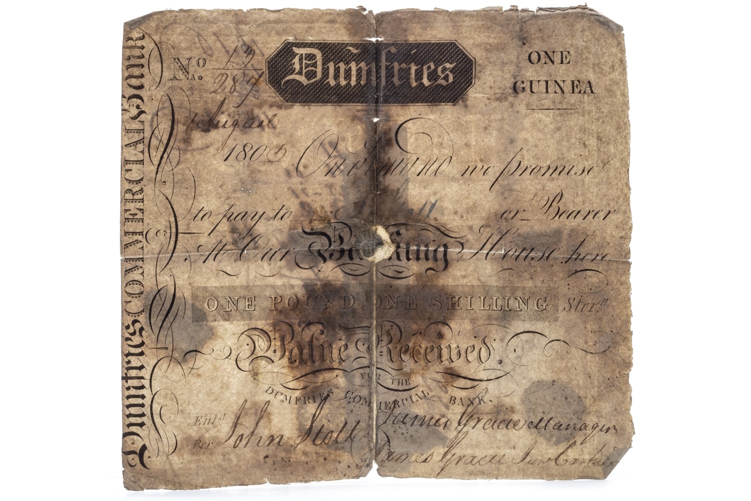 A DUMFRIES COMMERCIAL BANK ONE GUINEA NOTE