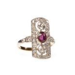 A RUBY AND DIAMOND RING