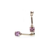 A PAIR OF PINK GEM SET EARRINGS