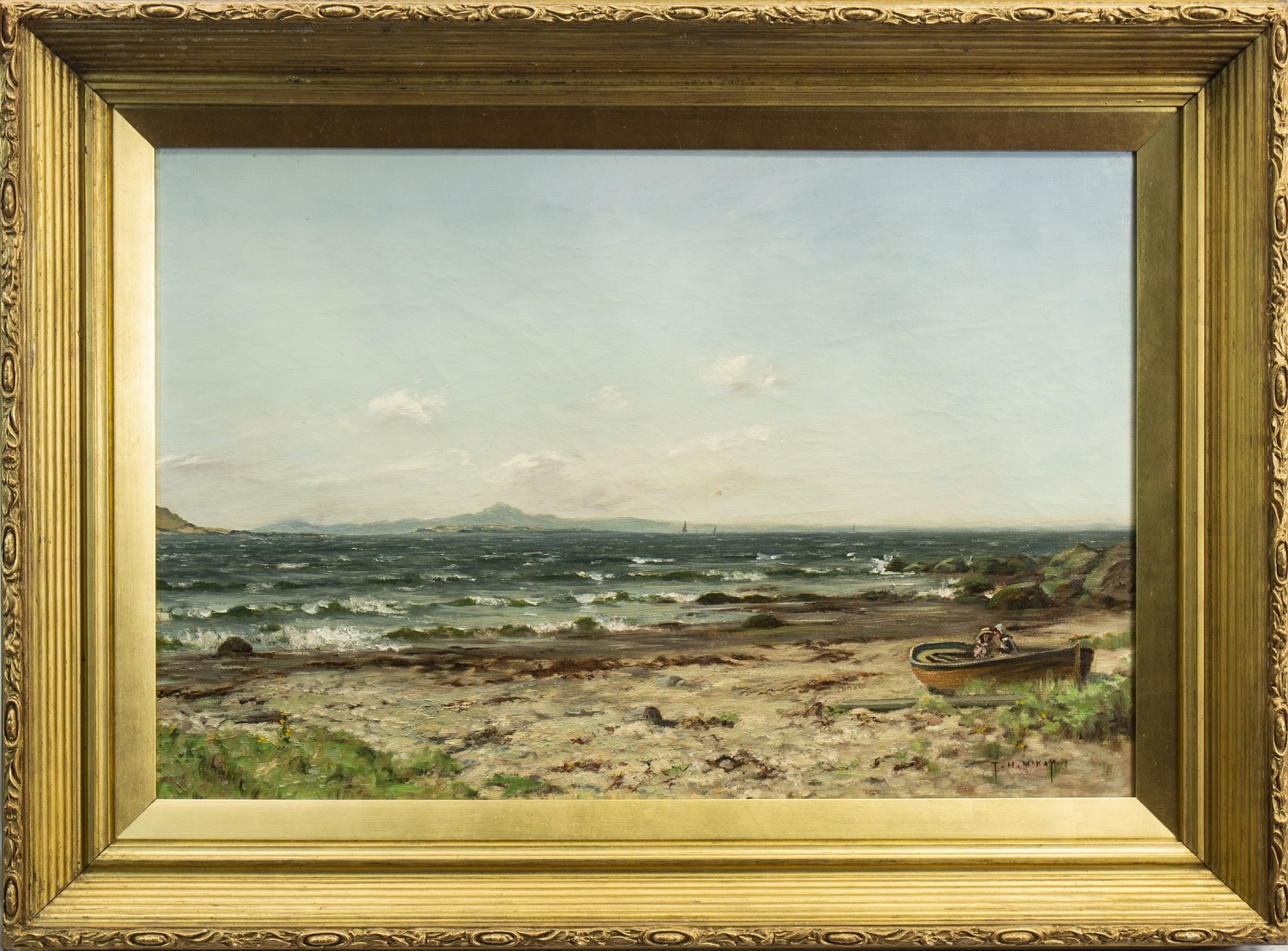 COASTAL SCENE, AN OIL BY THOMAS HOPE MACKAY