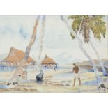 VILLAGE SCENE ON THE NEW GUINEA ISLAND OF NOEMFOOR, A WATERCOLOUR BY DIANA ESMOND