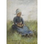 YOUNG GIRL IN THE GRASS, A PASTEL BY ROBERT GEMMELL HUTCHISON