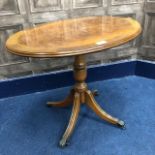 A MAHOGANY REPRODUCTION OCCASIONAL TABLE, A PIE CRUST WINE TABLE AND TWO OTHER OCCASIONAL TABLES