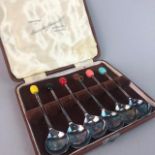 A CASED SET OF SILVER PLATED COFFEE BEAN SPOONS