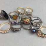 TWELVE VINTAGE SILVER AND OTHER RINGS